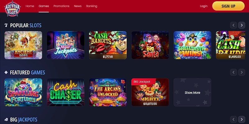 Screenshot of the All Star Slots online casino site