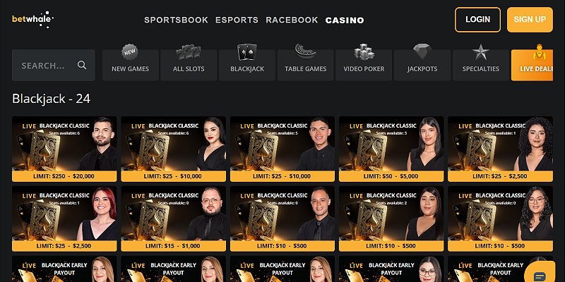 Screenshot of the BetWhale online casino site