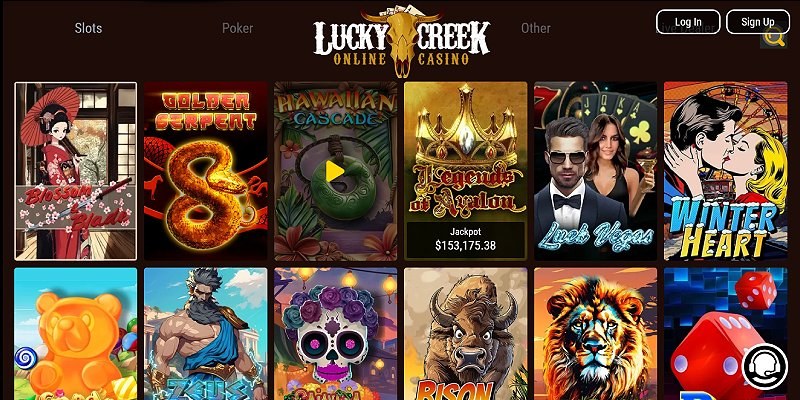 Screenshot of the Lucky Creek online casino site