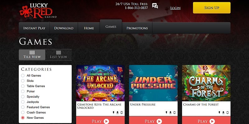 Screenshot of the Lucky Red Casino online casino site
